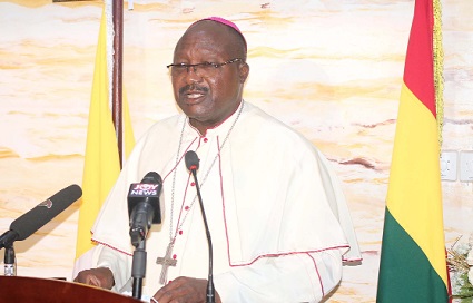  Most Rev. Gabriel Kumordji, acting Treasurer of SECAM and Bishop of the Keta-Akatsi Diocese of the Catholic Church, addressing the news conference yesterday. Picture: Maxwell Ocloo