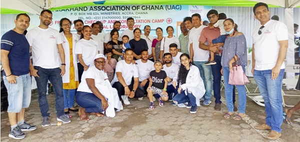 Some members of the Uttarakhand Association of Ghana and volunteers during the health screening  