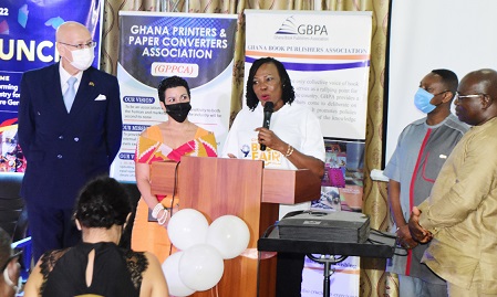 Elizabeth Naa Kwatsoe Tawiah Sackey (middle), Chief Executive of the Accra Metropolitan Assembly, addressing the launch