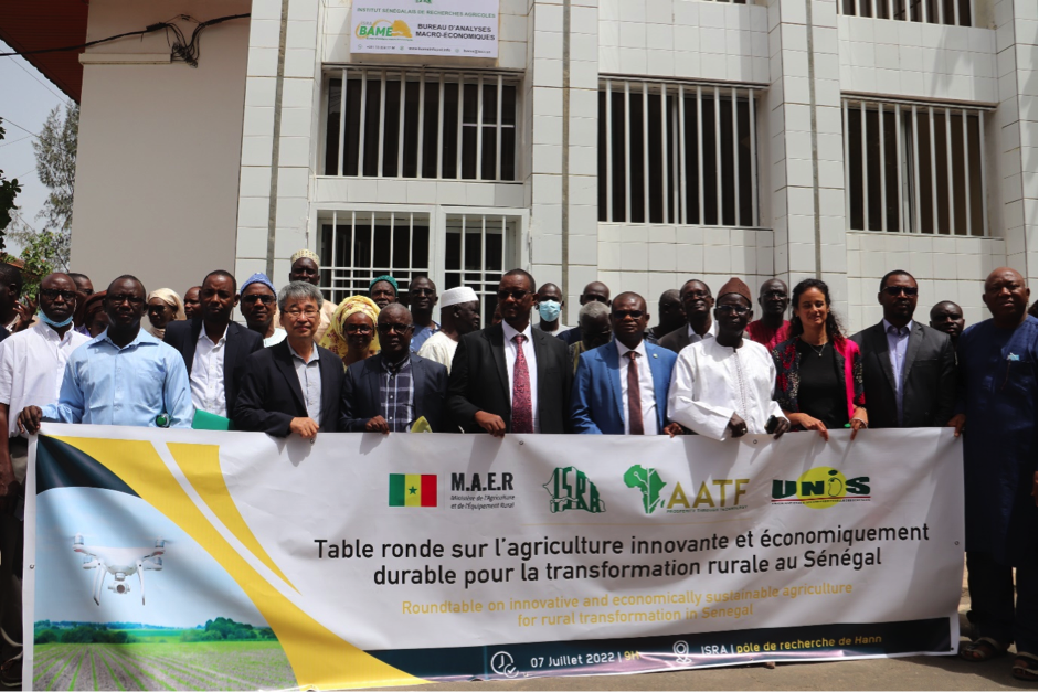 Dr Caninius Kanangire (6th left), AATF, Executive Director, Dr Momar Seck (7th from left), Director General, ISRA during a group photograph at the opening of the roundtable in Dakar, Senegal - Photo credit: AATF