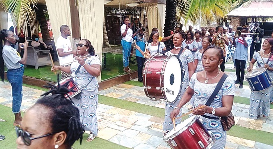 An all female band displaying at the launch of this year’s Asafotufi ami festival at Treasure Island in Ada. Picture: BENJAMIN XORNAM GLOVER