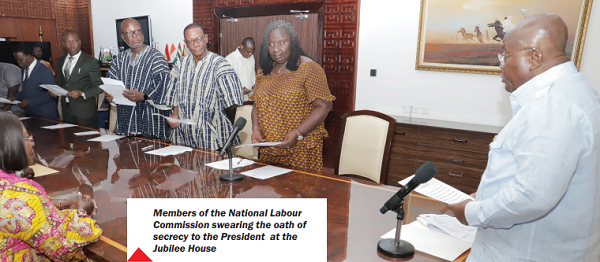 Members of the National Labour Commission swearing the oath of secrecy to the President  at the Jubilee House