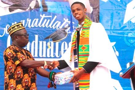 Easmon Fynn Thompson (right), overall best student, receiving an award from Richard Nana Baafour Awuah, Director of Pre Tertiary Schools in Ghana.Picture: ERNEST KODZI