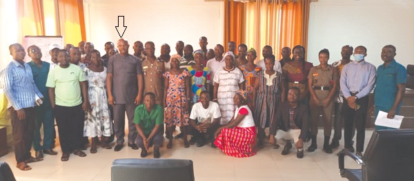  Hilary Alagbo (arrowed), the Upper Manya Krobo District Director of Agriculture together with agric extension officers and local farmers at the event last Friday
