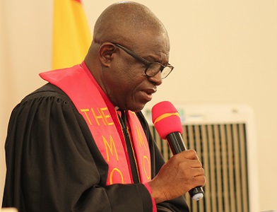  Rt. Rev. Samuel Prosper Dzomeku, Moderator of the Global Evangelical Church, speaking at the ordination service