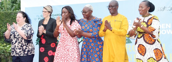 Esther N.A. Cobbah (right), CEO of Stractomm Africa and Shlomit Sufa (left), Israel Ambassador to Ghana, launching  the 10th anniversary while other guests applaud. Picture: ESTHER ADJORKOR