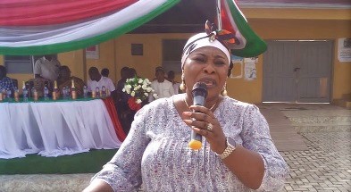 Shirley Naana Ampem — NDC Eastern Regional Women’s Organiser, addressing members of the party