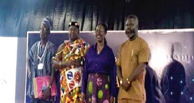 Ursula Owusu-Ekuful (2nd from right), Minister of Communications and Digitalisation, and Kwadwo Baah Agyemang (right), CEO, GDCL, with some dignitaries at the event