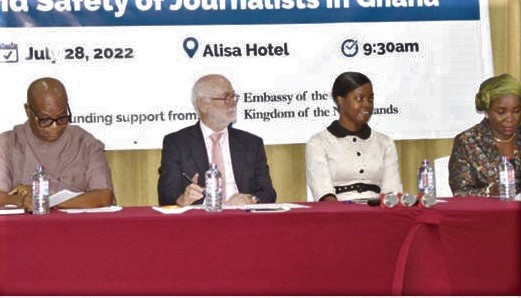(FROM LEFT): Alexander Bannerman, Deputy Executive Secretary, National Media Commission; Jeroen Verheul, Ambassador, Embassy of the Kingdom of The Netherlands; Dora Mawutor, Programmes Manager, Media Foundation for West Africa, and Fatimatu Abubakar, Deputy Minister of Information, at the presentation. Picture: ERNEST KODZI