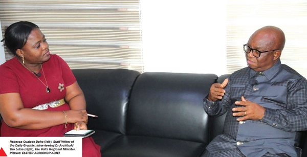 Rebecca Quaicoe Duho (left), Staff Writer of the Daily Graphic, interviewing Dr Archibald Yao Letsa (right), the Volta Regional Minister. Picture: ESTHER ADJORKOR ADJEI