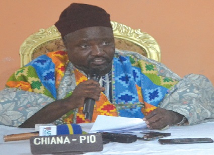 Pe Dituudini Adiana Ayagitam III, President of the Upper East House of Chiefs, addressing the press conference