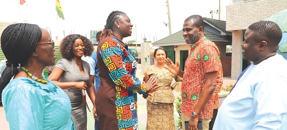  Mark Okraku Mantey (2nd from right), Deputy Minister of Tourism, Arts and Culture, interacting with Ama Serwaa Neequaye-Tetteh (3rd from left), General Secretary of the  National Commission of UNESCO Ghana; Adele Nibona (left), Regional Advisor, Culture Sector of the UNESCO Abuja, and Josephine Ohene-Osei (3rd from right), Director of Arts and Culture of the Ministry of Tourism, Arts and Culture at the workshop in Accra. Picture: GABRIEL AHIABOR