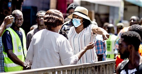 Elizabeth Sackey (in hat), Chief Executive of the AMA, at the Accra central business district