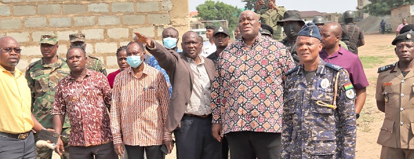 Dr Ebenezer Ansah (3rd from right), Director, Animal Research Institute of the CSIR, briefing Henry Quartey (2nd from right) and other members of the REGSEC on the encroached lands. Picture: ELVIS NII NOI DOWUONA