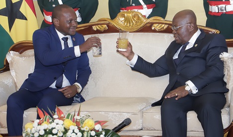 President Akufo-Addo proposing a toast to Sayid Abeloko, the Gabonese Ambassador to Ghana
