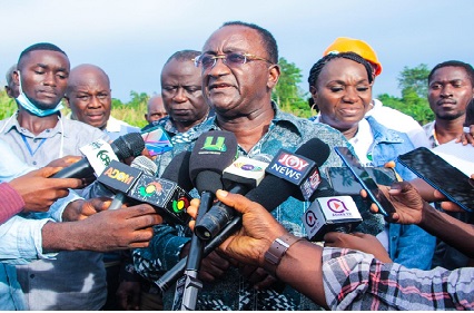 Minister of Food and Agriculture, Dr. Afriyie Owusu Akoto speaking to the media