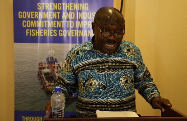 Deputy Minister of Fisheries and Aquaculture Development, Mr Moses Anim speaking at the media training