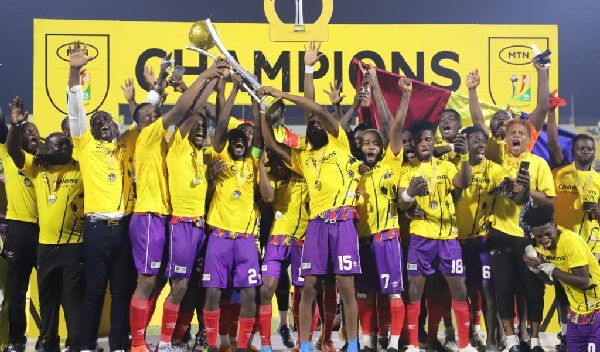 Hearts of Oak players celebrating their victory