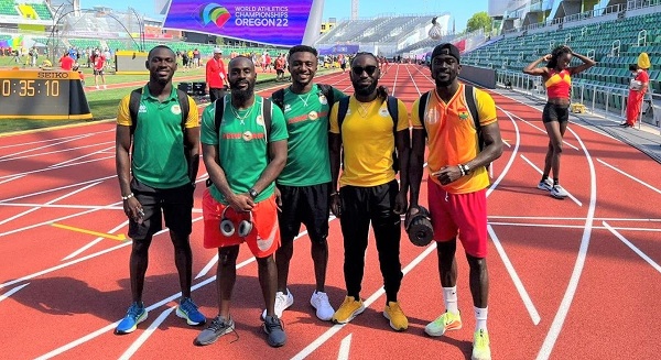 Ghana's sprints relay team after training 