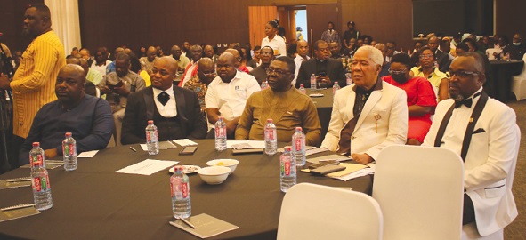 Persons at the gathering included E.T Mensah, (2nd from right), Member of the Council of State, Albert Boakye Okyere (3rd from right), Ashaiman MCE, and Michael Okyere Baafi (left), a Deputy Minister of Trade and Industry. Picture: DELLA RUSSEL OCLOO