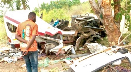 Accident involving a Mercedes Benz Sprinter bus at Adelakope, near Akuse Junction, in the Yilo Krobo Municipality in the Eastern Region in February 2021