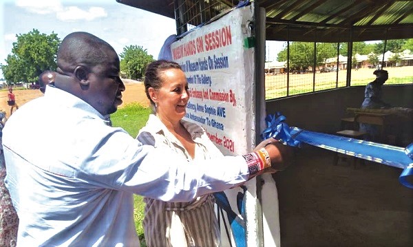 Anne-Sophie Ave, the French Ambassador to Ghana, together with Kingsley Ofosu Ntiamoah, Executive Director of the GMMB, cutting the tape to inaugurate the newly constructed hands on session building attached to the museum Anne-Sophie Ave, the French Ambassador to Ghana, together with Kingsley Ofosu Ntiamoah, Executive Director of the GMMB, cutting the tape to inaugurate the newly constructed hands on session building attached to the museum