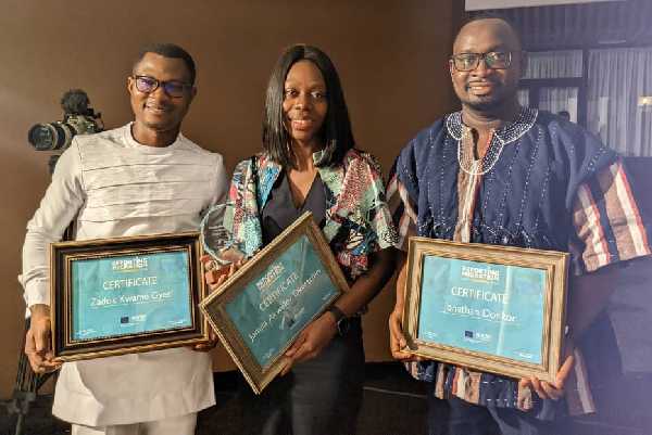 From Left: Zadok Kwame Gyesi, Graphic Online; Jamila Akweley Okertchiri, Daily Guide, and Jonathan Donkor, Ghanaian Times From Left: Zadok Kwame Gyesi, Graphic Online; Jamila Akweley Okertchiri, Daily Guide, and Jonathan Donkor, Ghanaian Times