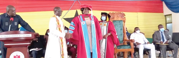 Dr Adwoa Kwegyiriba (middle), Principal of the St Francis College of Education, being introduced after her investiture