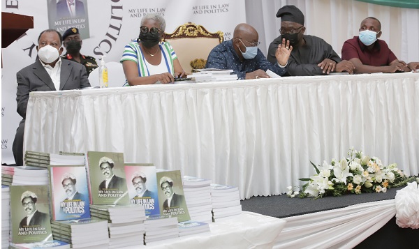 President Akufo-Addo (3rd from right) being briefed by Mr Joe Ghartey (2nd from right), MP, Essikado Ketan. With them are Ms Elizabeth Ohene (2nd from left) and Nana Prof. S.K.B Asante (left), Peace Council, and John Boadu (right), General Secretary of the New Patriotic Party. Picture: SAMUEL TEI ADANO
