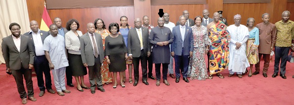 Vice-President Dr Mahamudu Bawumia (arrowed), with board members of Ghana AIDS Commission at the Jubilee House. Picture: SAMUEL TEI ADANO