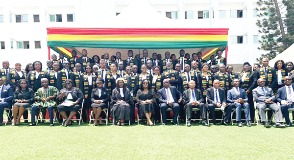  Justice Sheila Mintah (in wig), with Sheila Minka-Premo (6th from left), Kwesi Prempeh-Eck (6th from right), other invited guests and the inductees after the ceremony. Picture: EMMANUEL EBO HAWKSON