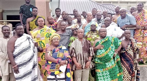 Achamfour Asiedu Agyeman III (middle), Abetifihene, Nana Ama Amanua II (2nd from left), Abetifihemaa, with other sub-chiefs and members of the planning committee after the launch last Saturday