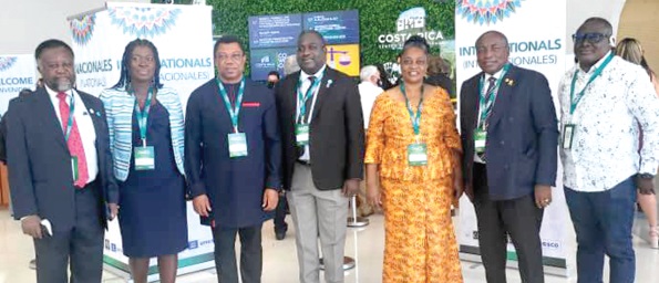 Rev. Prof. Charles Anum Adams (3rd from left) with Carlien Bou-Chedid (3rd from right), President of FAEO; David Kwatia Nyante (middle), Executive Director of the GhIE; Kwabena Agyepong (2nd from right), past President of the GhIE, and others at the World Engineering Summit