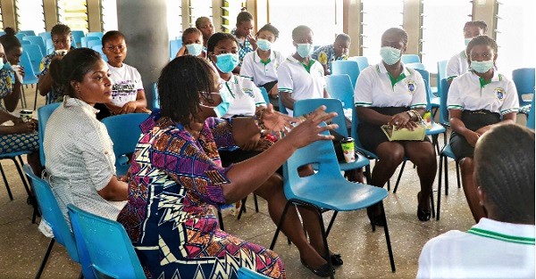Dr Mercy Badu (2nd from left), Senior Lecturer at the KNUST, coaching some of the students
