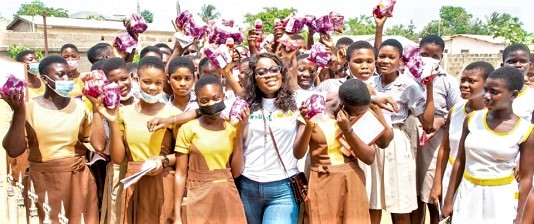 Ms Etornam Sey, Founder and CEO of Inspire Today, with some of the beneficiaries