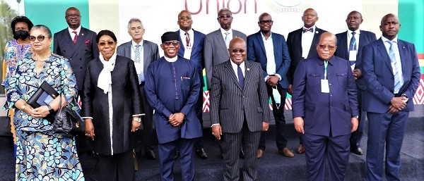 President Akufo-Addo with representatives from the African Union after the opening session of the forum. With them is Hannah Tetteh (left), Special Representative of the Secretary-General to the African Union. Picture: SAMUEL TEI ADANO