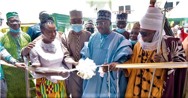 Vice-President Dr Mahamudu Bawumia (2nd from right)  cutting a tape to inaugurate the first Islamic Nursing Training College in the country in Accra last Saturday.