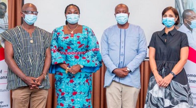 Kwasi Poku Boateng (2nd from right),  Director of USP Ghana PQM+ West Africa, with Dr Mrs Amartey (2nd from left), Deputy FDA CEO, USAID and other officials