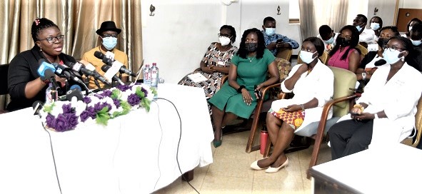 Dr Pinamang Apau (left), Medical Director of the Accra Psychiatric Hospital, briefing the media 
