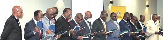 The executive members of the Full Gospel Business Men's Fellowship International (FGBMFI), Ghana, taking the oath of office. Picture: Maxwell Ocloo