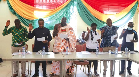 Members of the Mpohor LLMC being sworn into office.