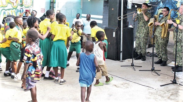   US Navy Brass Band performs to pupils of Universal Wonderful Street Academy. Picture: ERNEST KODZI
