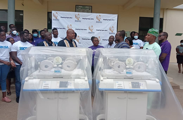The formal handing over of the two infant incubators to the Cape Coast Teaching Hospital by the Kokrokoo Charities in collaboration with KGL Foundation