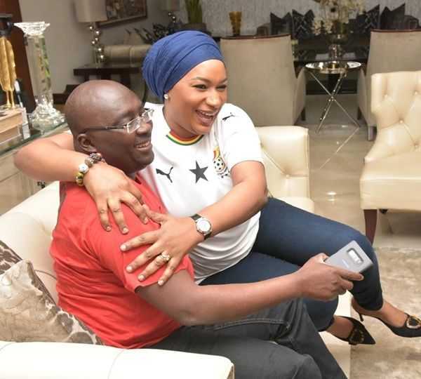 File Photo: President Dr. Mahamudu Bawumia and wife, Samira as they watched the Black Stars in a previous match