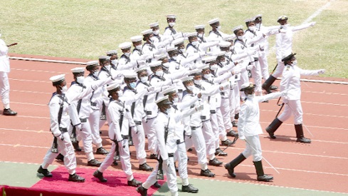  A detachment from the Ghana Navy marching at the 65th Independence Day