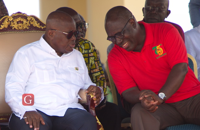 • President Akufo-Addo interacting with Dr Yaw Baah (right), Secretary-General, TUC, at the 2022 May Day celebration in Accra. Picture: SAMUEL TEI ADANO