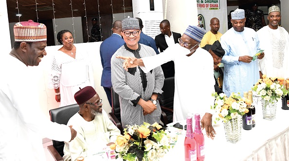 Alban Sumana Bagbin (3rd from right), Speaker of Parliament, interacting with some participants at the event. Among them are Emmanuel Kwesi Bedzrah (left), MP for Ho West; Alhaji Ben Abdallah Banda (2nd from left), Representative of Vice-President Dr Mahmudu Bawumia, and Alhaji Mohammed Mubarak Muntaka (right), Minority Chief Whip of Parliament. Picture: EBOW HANSON  
