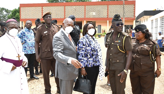  Sam Okudzeto (3rd from left), Chairman of the Legal, Constitutional Affairs and Petition Committee of the Council of State, and other members of the council being conducted round the facilities at the Female section of the Nsawam Medium Security Prison by some prison officers during their familiarisation visit. Picture: EBOW HANSON