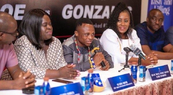 Isaac Dogboe (3rd left) addressing the media at the unveiling