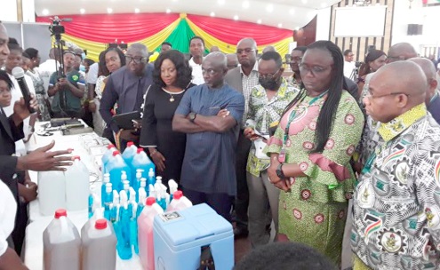  Prof. Mrs Rita A. Disckon (2nd from right) and the dignitaries at one of the stands